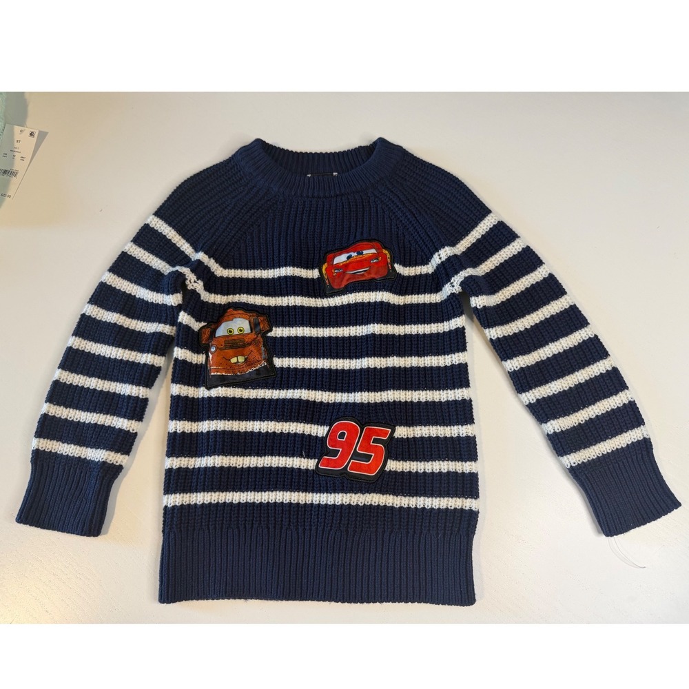 Disney Pixar Cars Lightning McQueen Mater Striped Knit Sweater Navy White 2T